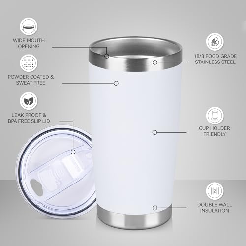20 oz Tumbler Stainless Steel Tumblers Bulk with Lid Double Wall Insulated Coffee Tumbler Cups for Hot & Cold Drinks Powder Coated Travel Coffee Tumbler Mug Metal (12 Count)
