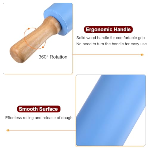 Silicone Rolling Pins for Baking 15 Inch Wooden Handle Non Stick Rolling Pin Small Roller Playdough Rolling Pins for Dough Pizza Pastry Fondant Kitchen