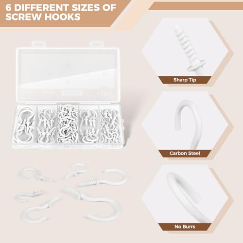 Screw Hooks 6 Sizes Metal Screw in Cup Hooks (110 Count)