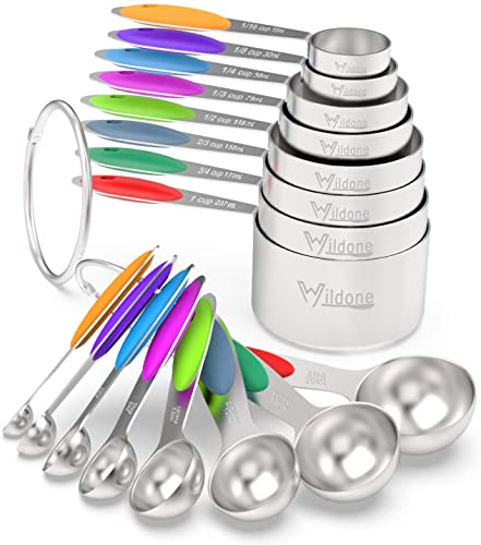 Stainless Measuring Cups and Spoons Set with Silicone Handle