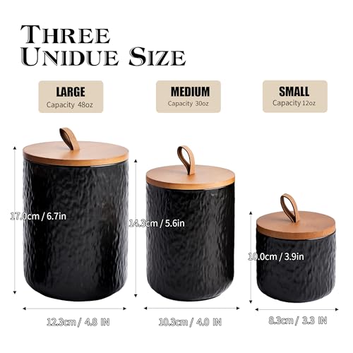 Black Stone Ceramic Canister with Bamboo Lid (3 Count)