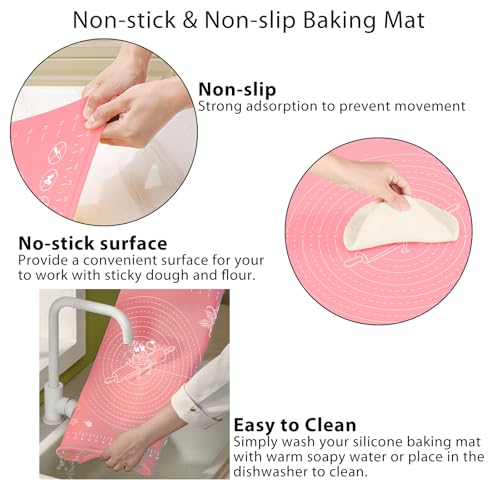 Silicone Pastry Mat 28" x 20" Extra Thick Non Stick Baking Mat with Measurements and Edge Heightening