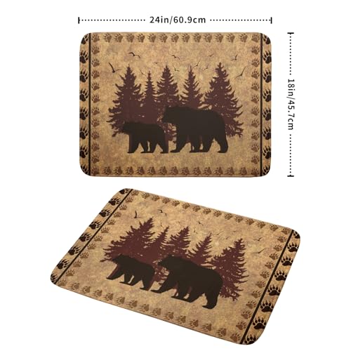 18"x24" Brown Bear Dish Drying Mat Rustic Forest Wildlife Woodland Dish Drainer Mats for Kitchen Countertop Farmhouse Animal Paw Print Fast Dry Microfiber Dish Drying Pad Decoration