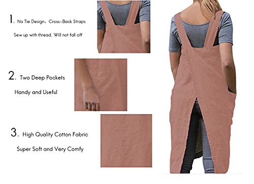 Women's Pinafore Square Apron Baking Cooking Gardening Works Cross Back Cotton