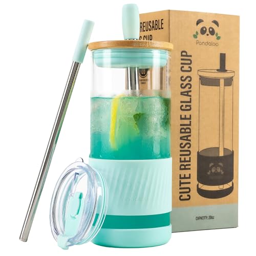 Glass Cups With Lids and Straws