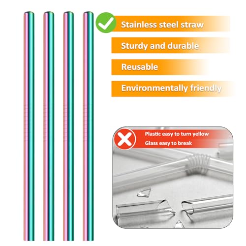 16 Pcs Metal Straw Reusable 8.5" 10.5" 6mm Stainless Steel Straws for Tumblers 20oz