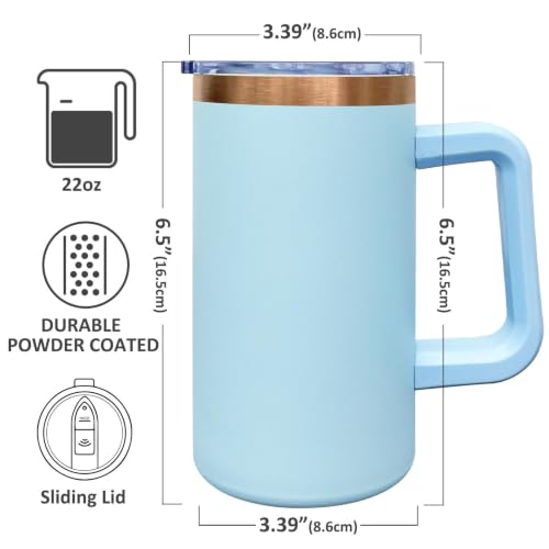 22oz Insulated Coffee Mug Bulk with Handle and Lid Sky Blue (8 Count)