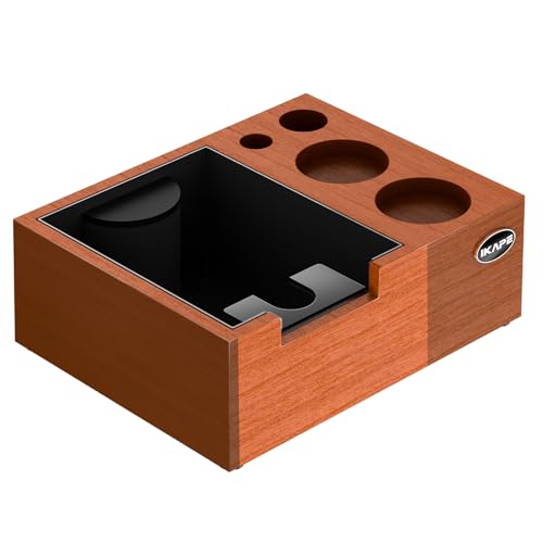 51/53/54/58mm Espresso Knock Box, Sandywood Coffee Station, Tamper Tools, Distributor, Portafilter & Puck Screen Accessories, Natural Sandywood Station Base