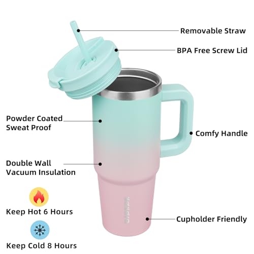 30 oz Insulated Tumbler with Handle & Straw