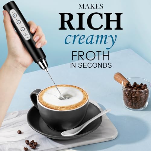 Milk Frother Wand Rechargeable Handheld Whisk Coffee 3 Speed Adjustable
