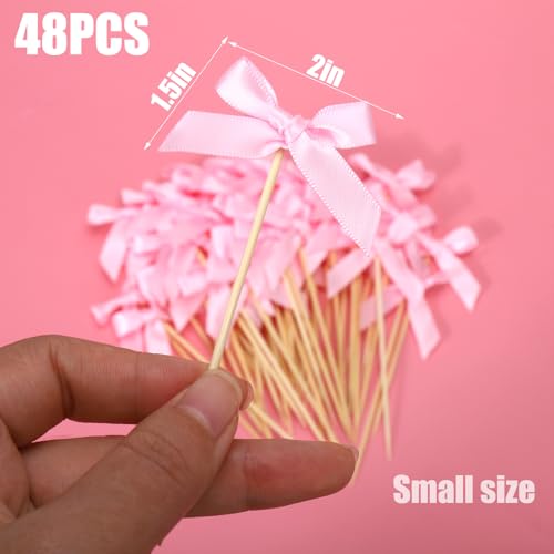 48Pcs Pink Bow Cupcake Toppers (48 Count)