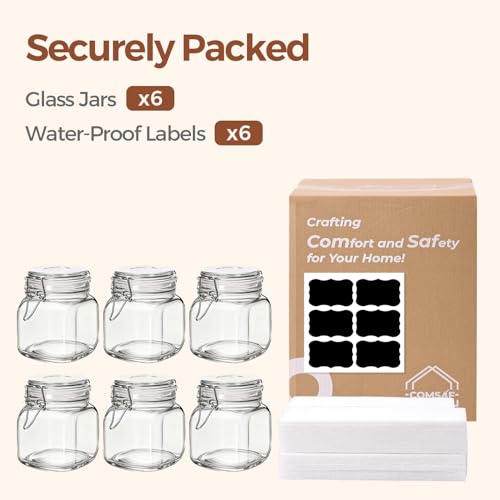 Square Glass Pickling Jars 27 oz 6 Pack with Airtight Lids Pantry (6 Count)