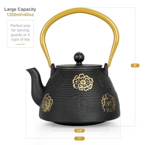 Cast Iron Teapot with Stainless Infuser Enameled Interior 40oz