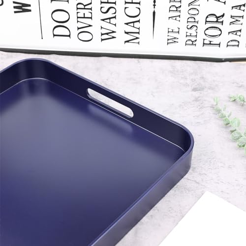 Square Navy Blue Decorative Serving Tray with Handles