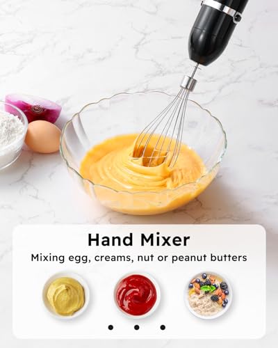 6-in-1 Immersion Blender Handheld, Hand Blender with Chopper & 34oz Blending Cup Storage Base, 2-Speed Adjustable Stick Blender,Stainless Steel Blades, Detachable Blender, Whisk, Milk Frother