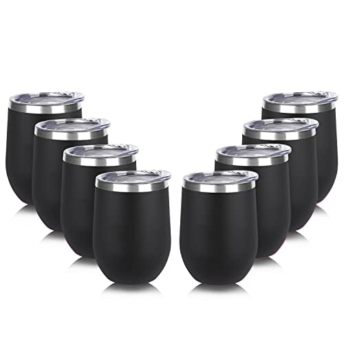 Stainless Steel Wine Tumbler Bulk with Lid (8 Count)