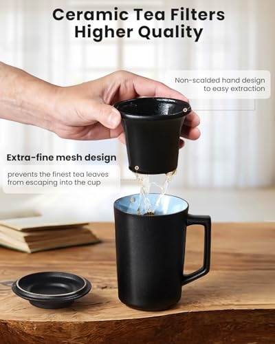 15 oz Ceramic Tea Infuser Cup with Lid