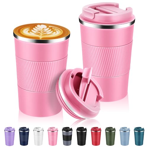 13 oz Stainless Steel Insulated Travel Coffee Mug with Fip Lid Bulk 2 Pack (2 Count)