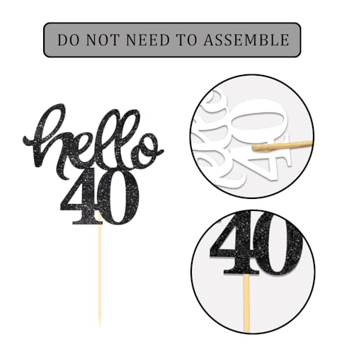Black Glitter 40th Birthday Cupcake Toppers (24 Count)