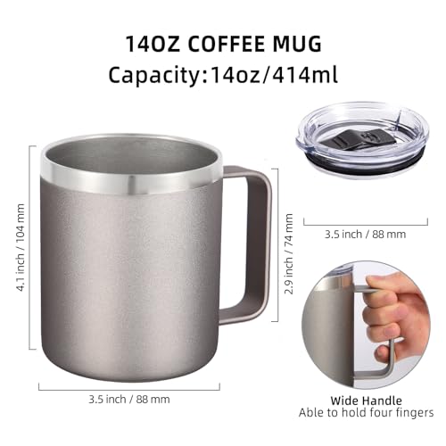 14oz Insulated Stainless Steel Coffee Mug with Lid Bulk 2 Pack (2 Count)