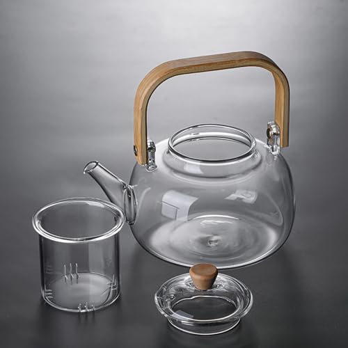Glass Teapot with Infuser Clear Glass Tea Kettle with 6 Teacups
