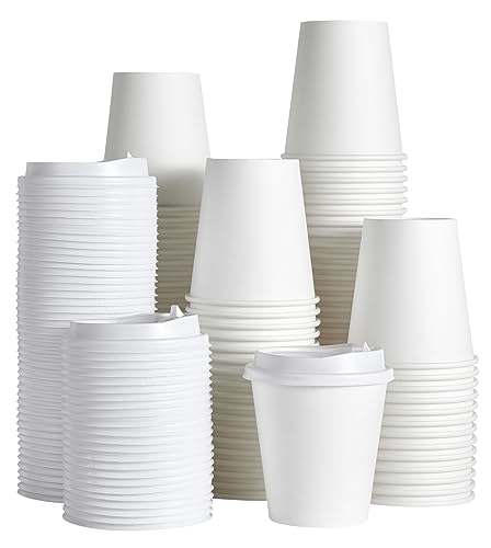 100 Pack 10 oz Disposable Paper Coffee Cups with Lids (100 Count)