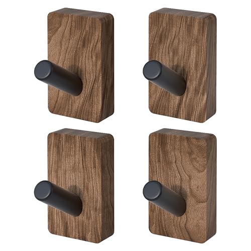 4 PCS Black Walnut Wood Wall Hooks (4 Count)