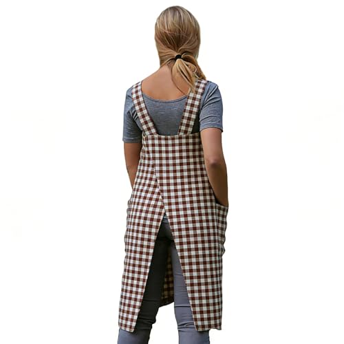 Women's Pinafore Square Apron Baking Cooking Gardening Works Cross Back Cotton