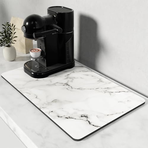 Coffee Mat 12" x 19" Cute Marble Style Coffee Bar Mats for Espresso Machine Station Accessories and Organizer