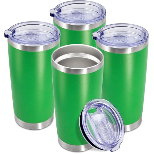 20oz Tumbler Insulated Coffee Tumblers with Lid Stainless Steel Green 4P (4 Count)