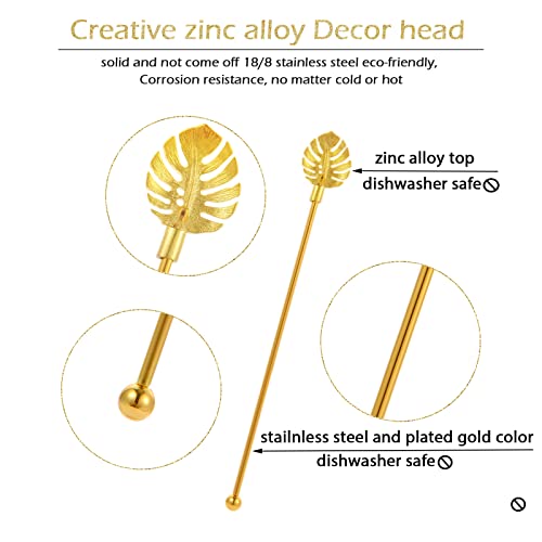 Stainless Steel Coffee Beverage Stirrers Stir Cocktail Drink Swizzle Stick with Palm leaf Metal Top