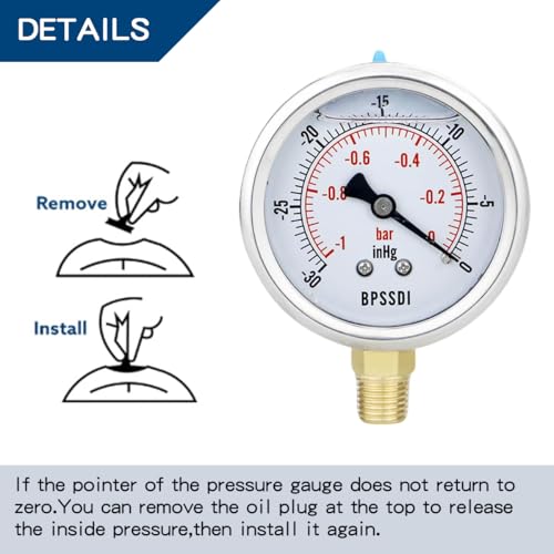 30 inHg Vacuum Silicone Oil Liquid Filled Low Pressure Gauge
