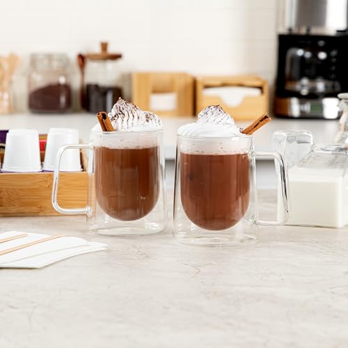 Glass Espresso Cups 12 Count 10 Ounces Borosilicate Double Wall Glass Coffee Mugs Insulated Clear Tea Drinkware for Hot or Cold Beverages