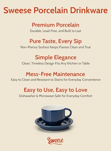 2.5 Ounce Porcelain Stackable Espresso Cups with Saucers and Metal Stand Set of 4