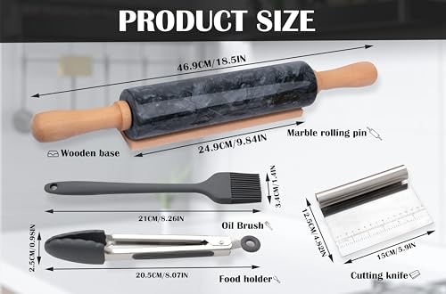 Marble Rolling Pin Set with Silicone Pastry Mat