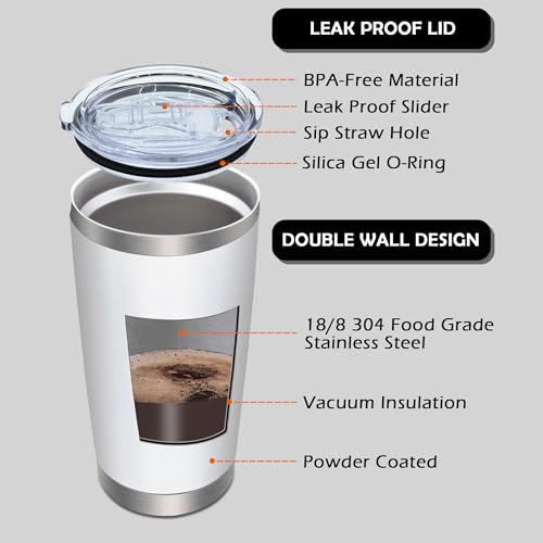 20oz Tumbler with Lid Stainless Steel Tumblers Insulated Mug White 1P