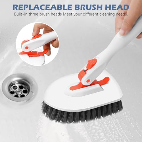 4-in-1 Tile Tub Floor Scrubber with Floor Scrub Brush, Orange