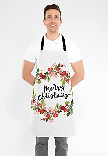 Merry Christmas Berry Wreath Apron for Women and Men