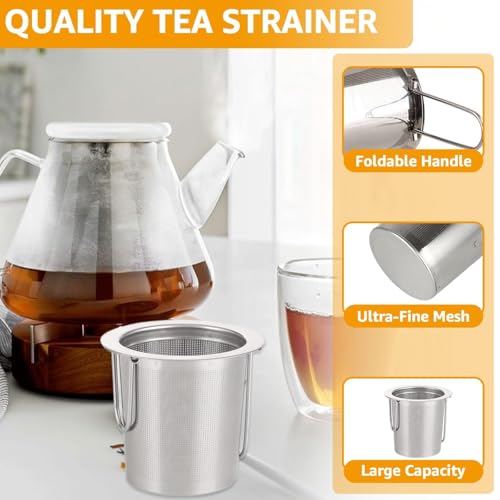 4 PCS Tea Strainer with Lid 304 Stainless Steel Tea Infuser Basket for Loose Tea Extra Fine Mesh Tea Diffuser Long Handle Tea Strainers Filters for Hanging on Teapots Mugs Cups (4 Count)