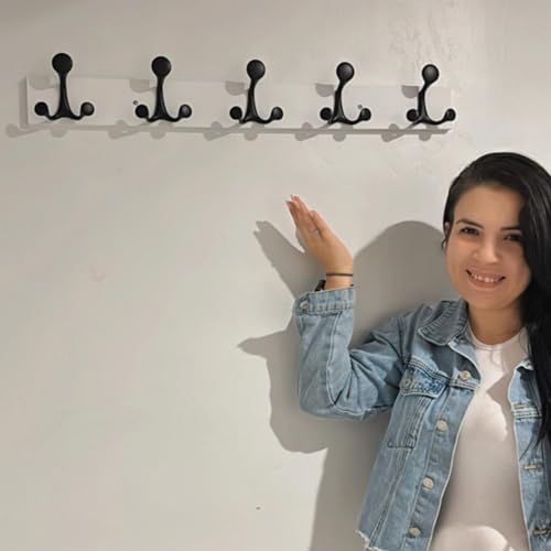 30 Inch White Wood Coat Rack Wall Mount with 5 Triple Hooks