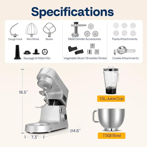9-in-1 Stand Mixer with Fermentation & Timer, 7.5-Quart, Silver