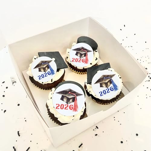 48Pcs Edible 2026 Graduation Theme Cupcake Toppers Wafer Paper Graduate Hat Grad Cap Cupcake Picks 2026 Students Graduation Theme Party Cake Decorations Supplies Multi (48 Count)