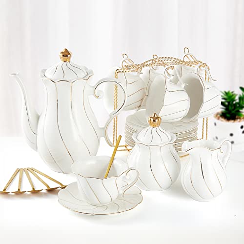22 pcs White Porcelain Tea Set for 6 (22 Count)
