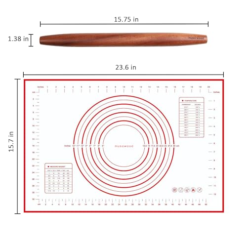 French Rolling Pin and Silicone Baking Mat Set
