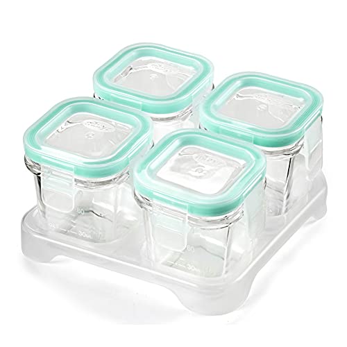 4 Pack Baby Glass Jars for Food Storage with Lids Airtight and Stackable Tray