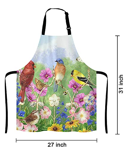 Birds Flowers Butterfly Bib Apron with Adjustable Neck for Men Women