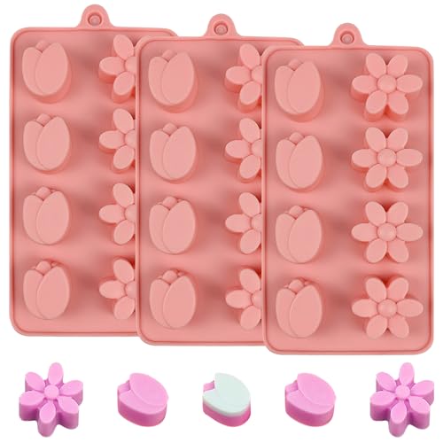 Flower Chocolate Molds 3pcs Tulip Silicone Candy Molds For Ice Cube Resin Soap Cupcake Decoration