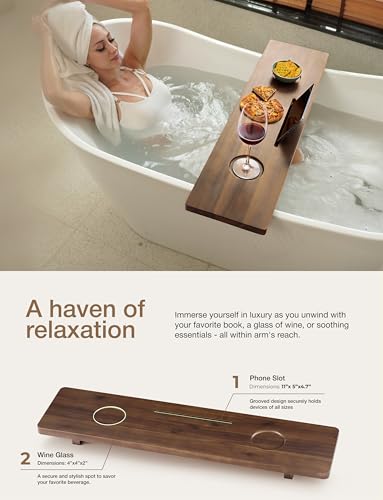 35”L Wood Bathtub Tray with Wine and Tablet