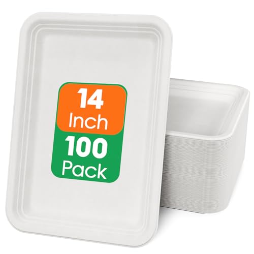 100 Pack 14 in Compostable White Disposable Food Crawfish Trays (100 Count)