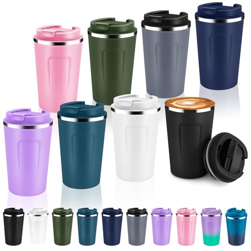 12 oz Double Wall Insulated Vacuum Travel Coffee Mug with Flip Lid Bulk 8 Pack (8 Count)